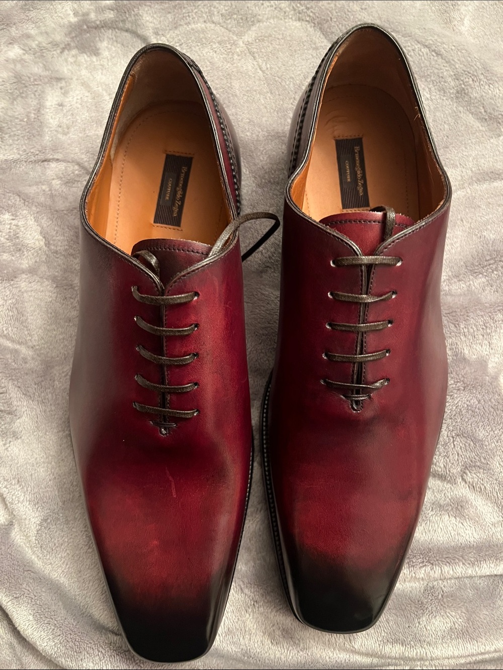 Ermenegildo Zegna Men's Burgundy Burnished Leather Oxfords